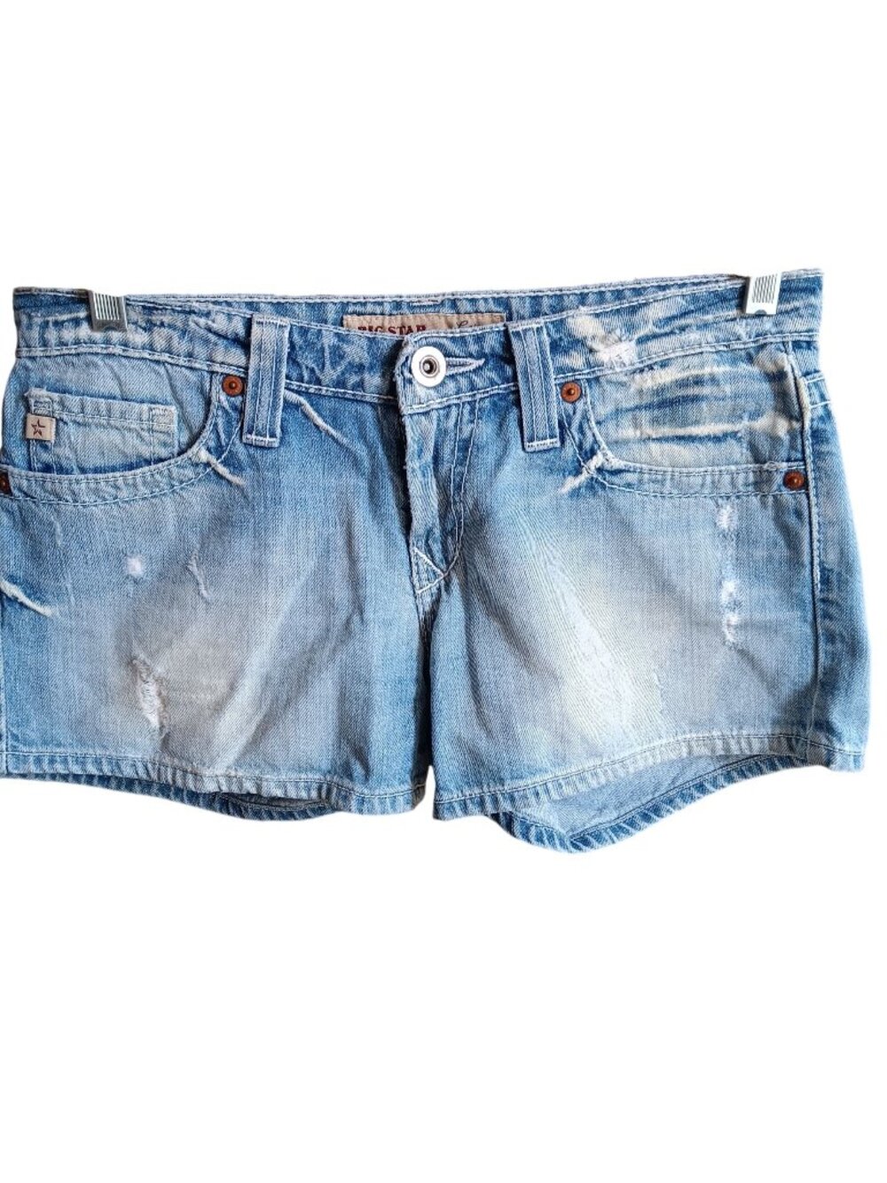 Big Star Casey Low Rise Distressed Denim Shorts Size 28 Blue